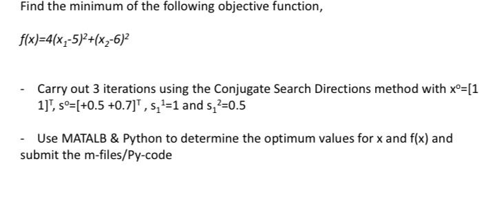 Find the minimum of the following objective