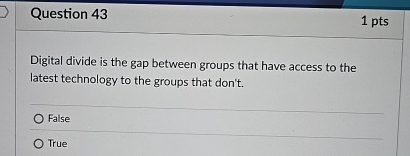 Question 4 3 1 pts Digital divide is the gap