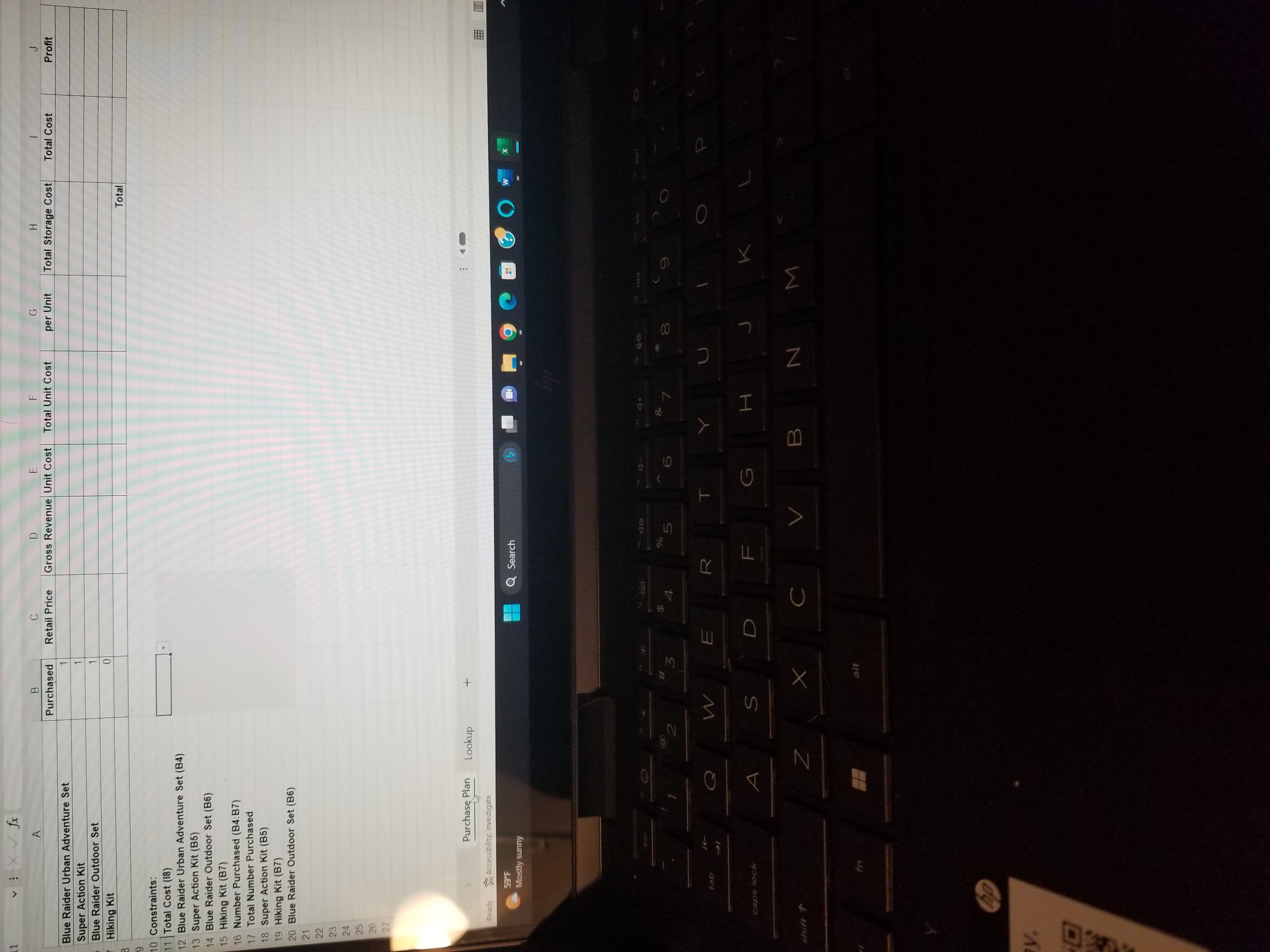 3. On the Purchase Plan sheet, write the formulas