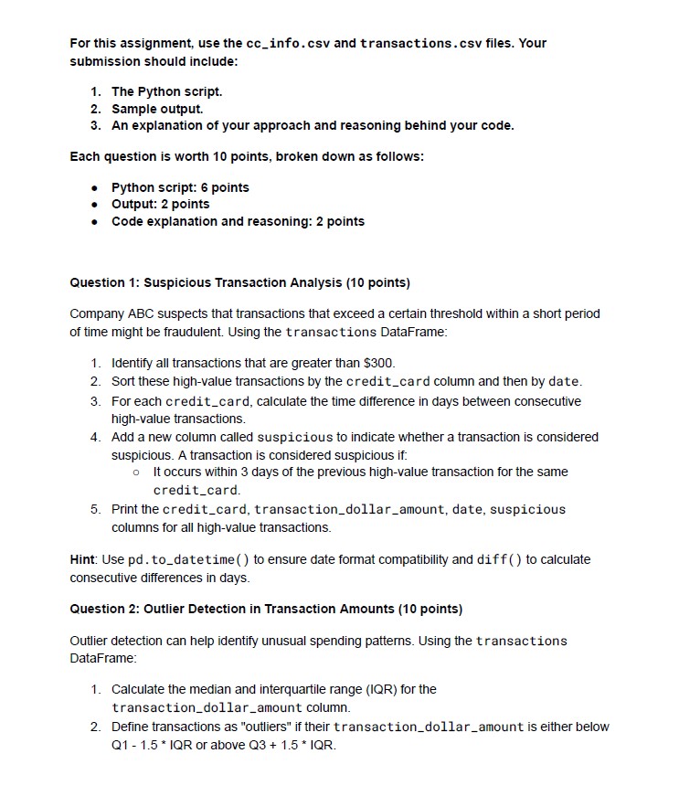 For this assignment, use the cc _ info.csv and