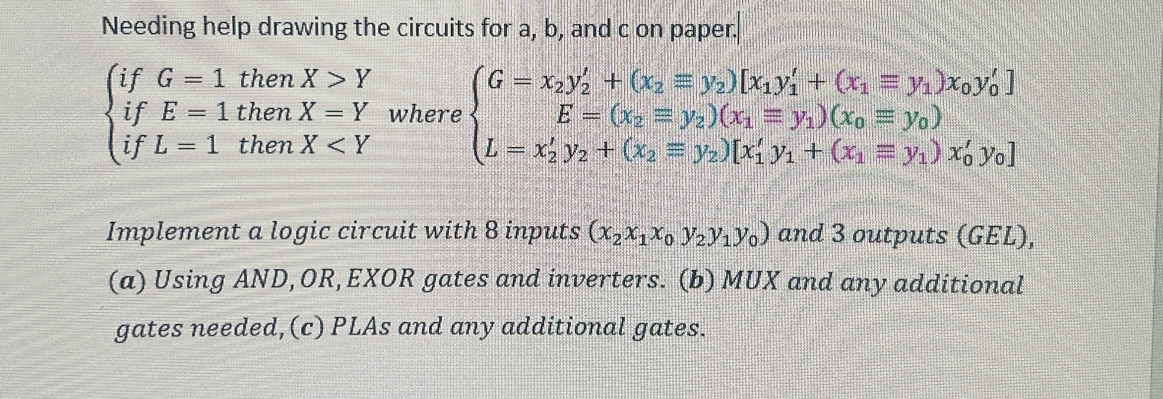 Needing help drawing the circuits for a , b , and