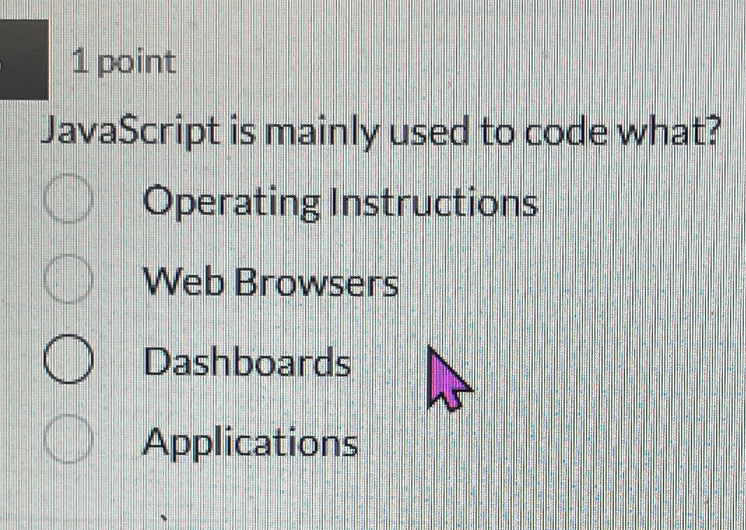 1 point JavaScript is mainly used to code what?
