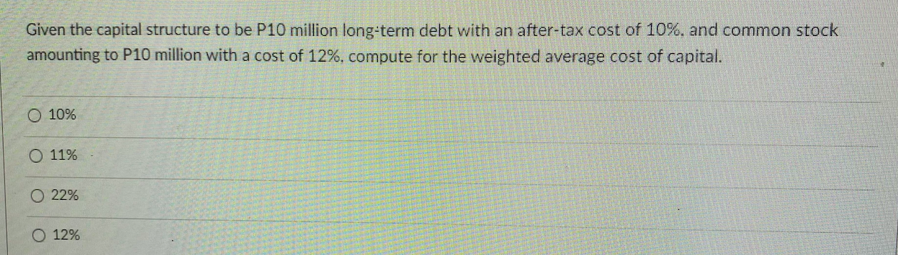 Given the capital structure to be P10 million
