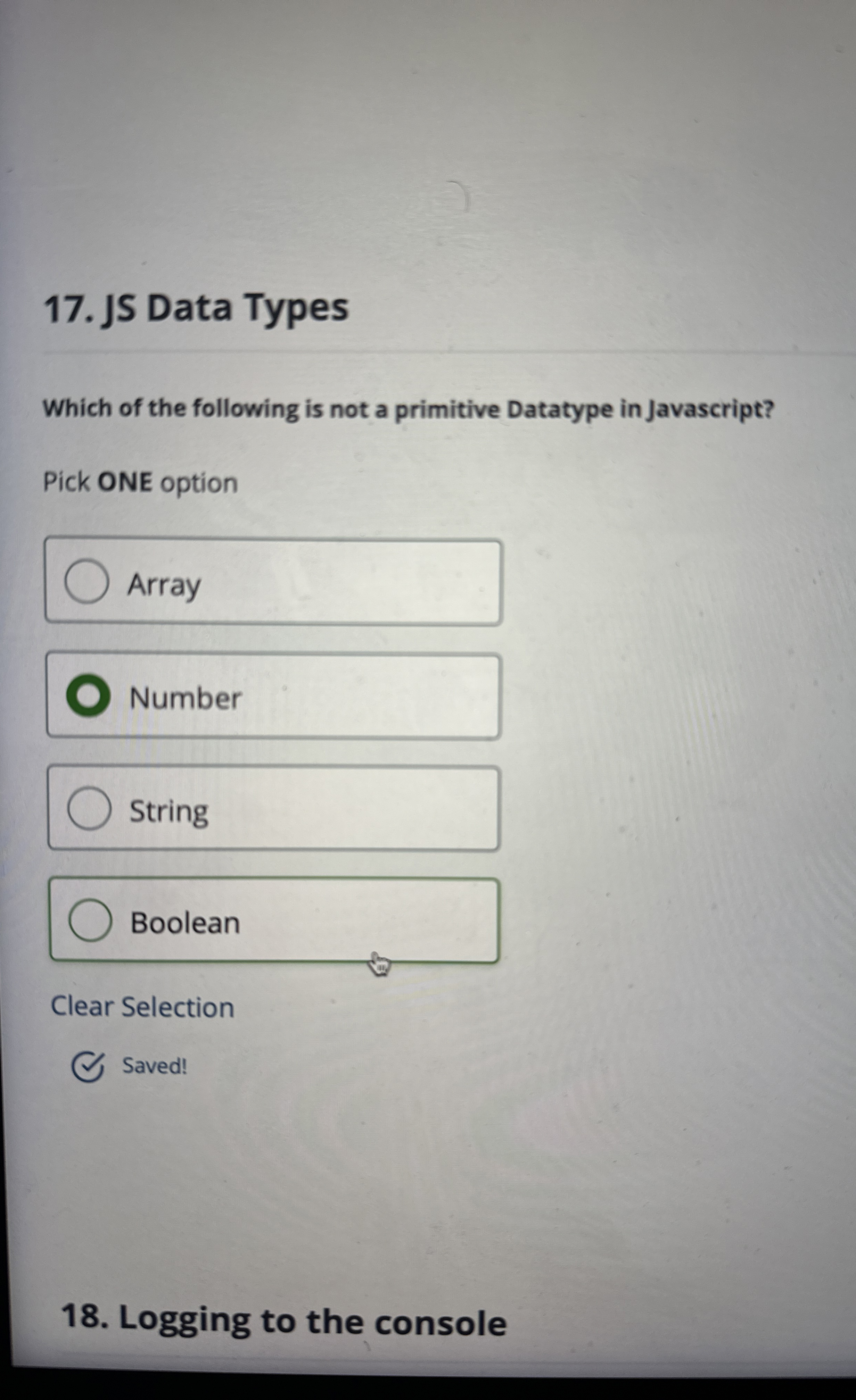 JS Data Types Which of the following is not a