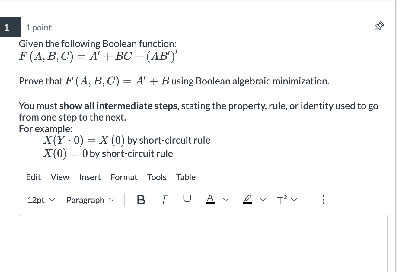 Given the following Boolean function: F ( A , B ,