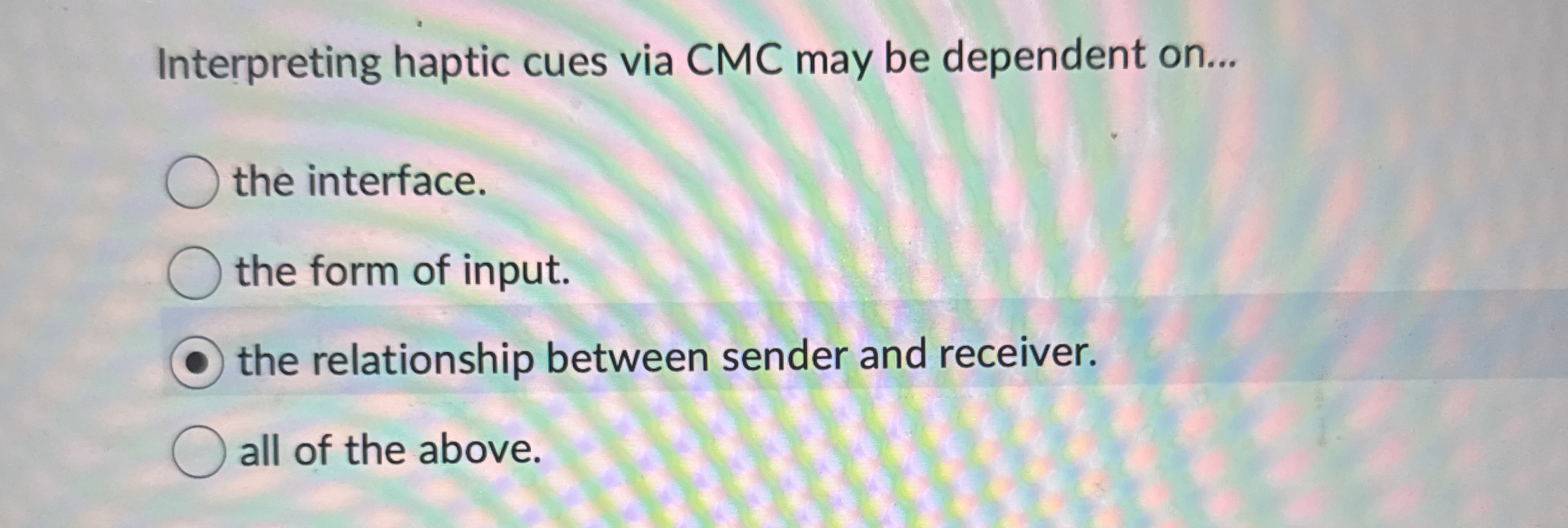 Interpreting haptic cues via CMC may be dependent