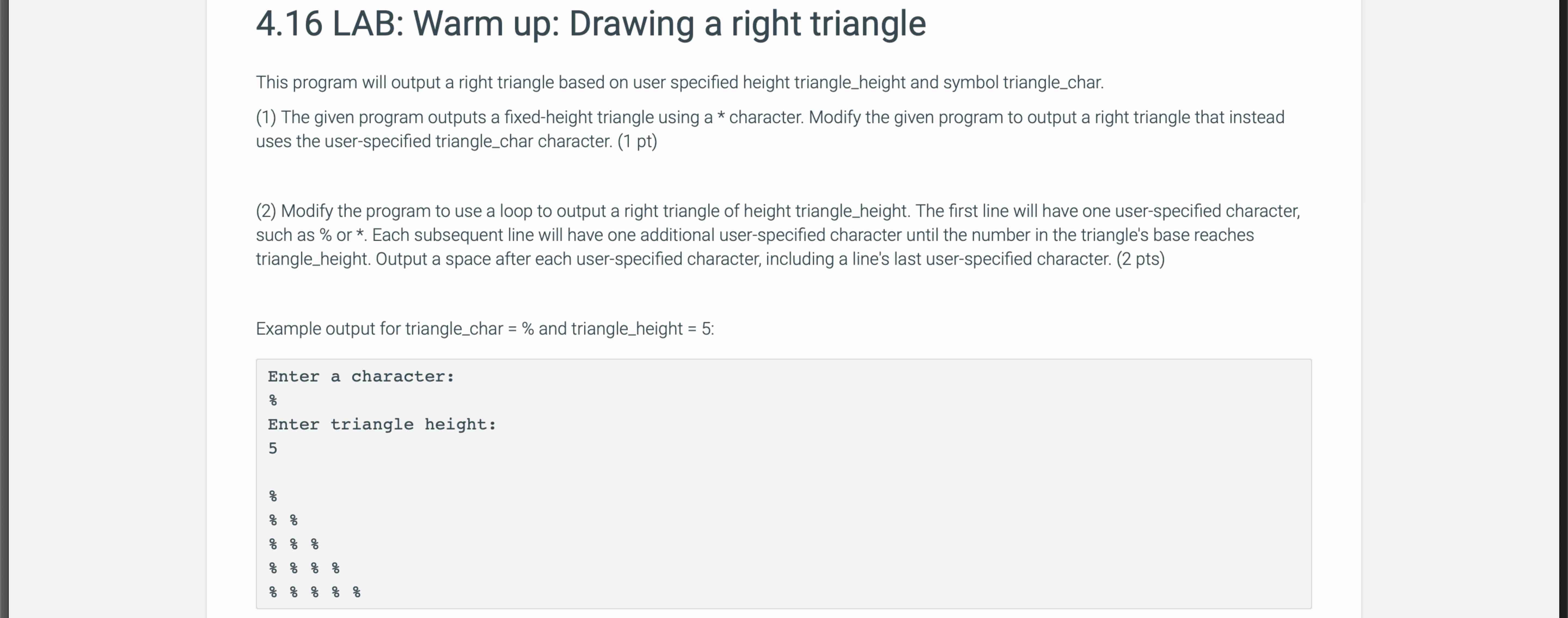 4 . 1 6 LAB: Warm up: Drawing a right triangle