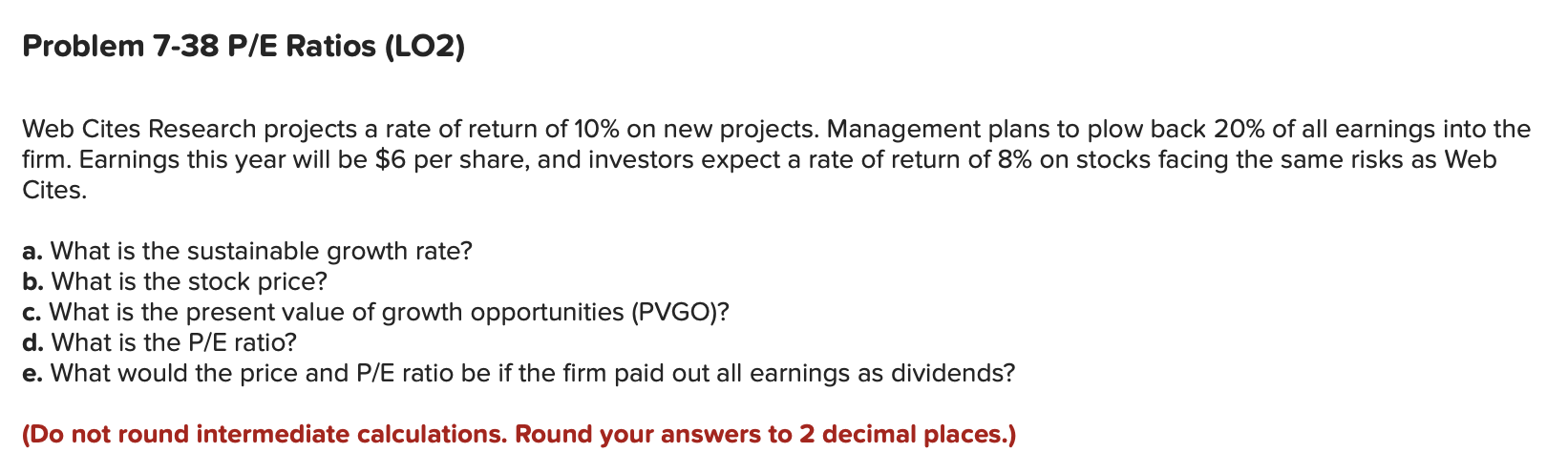 Problem 7-38 PIE Ratios (L02) Web Cites Research