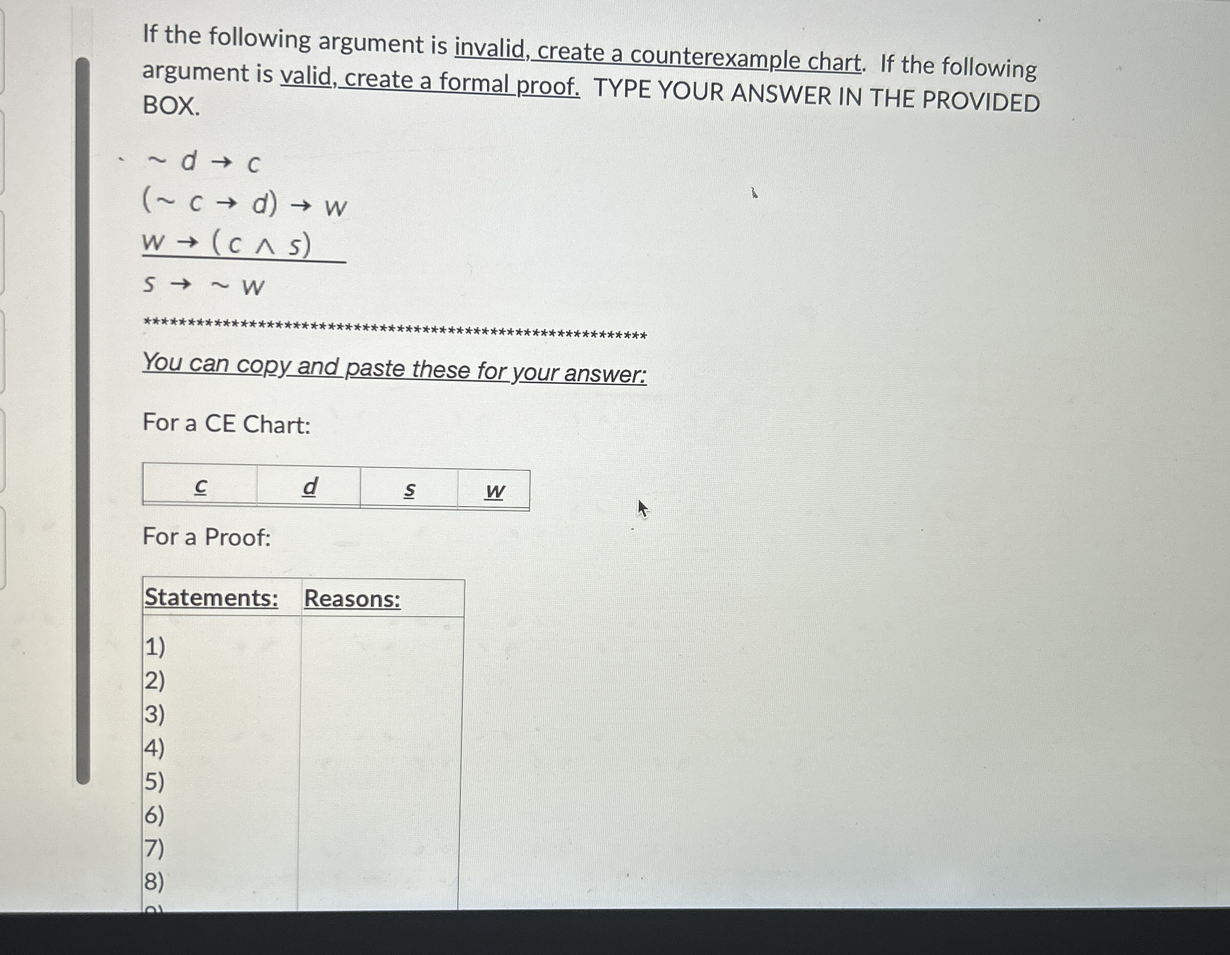 If the following argument is invalid, create a
