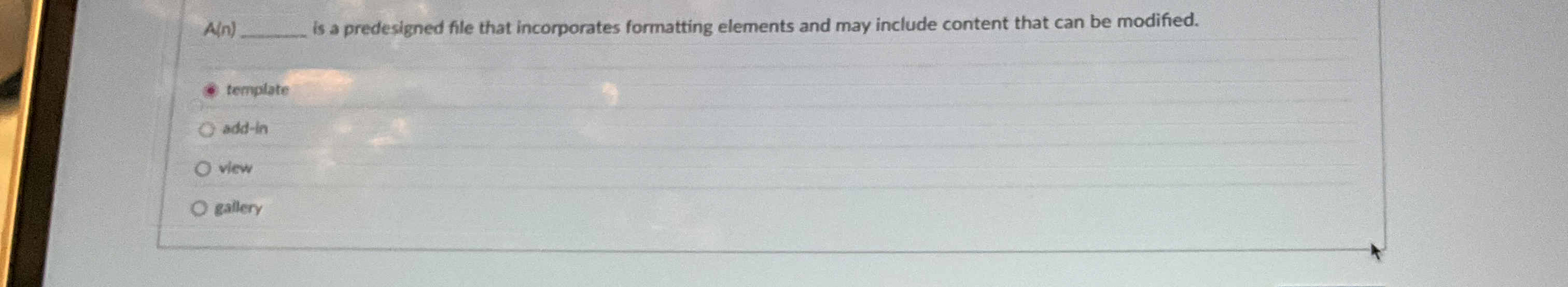 A ( n ) is a predesigned file that incorporates