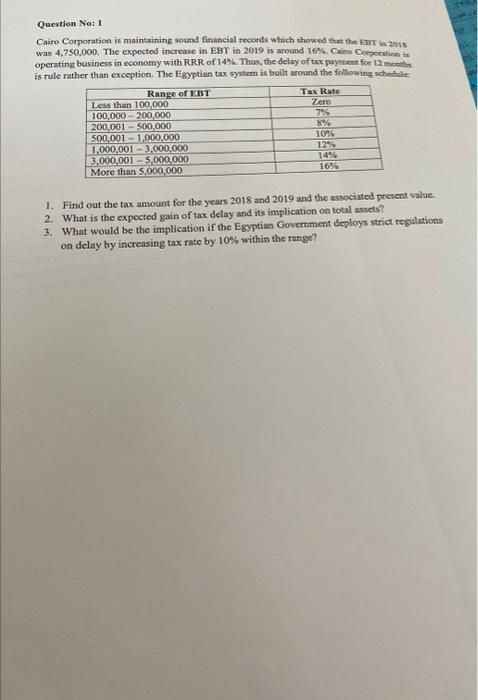 Question No: 1 Cairo Corporation is maintaining