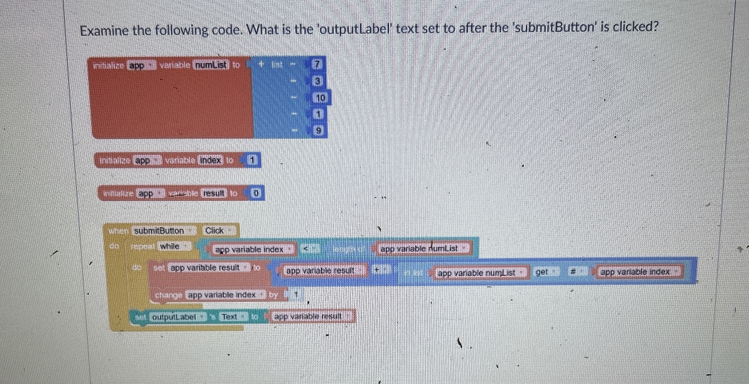 Examine the following code. What is the