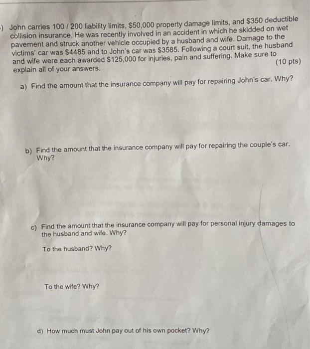 John carries 100 / 200 liability limits, $50,000