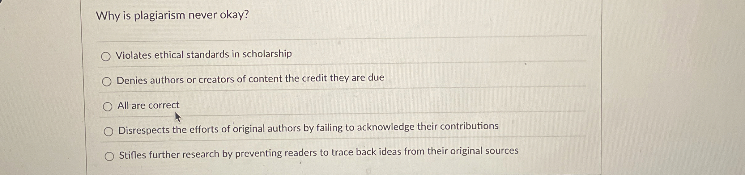 Why is plagiarism never okay? Violates ethical