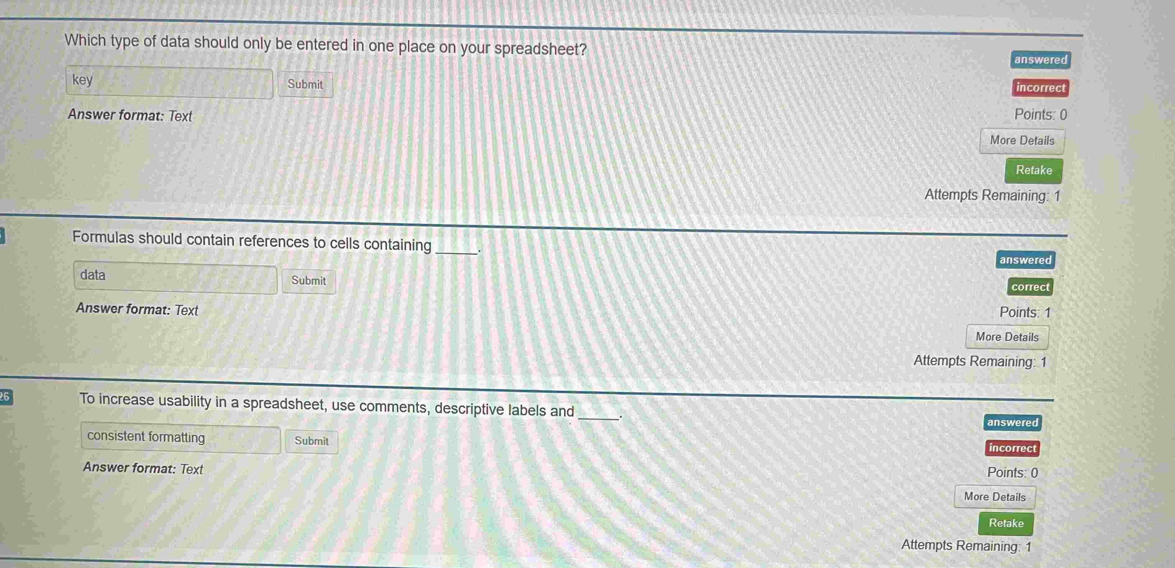 Q 1 : Which type of data should only be entered