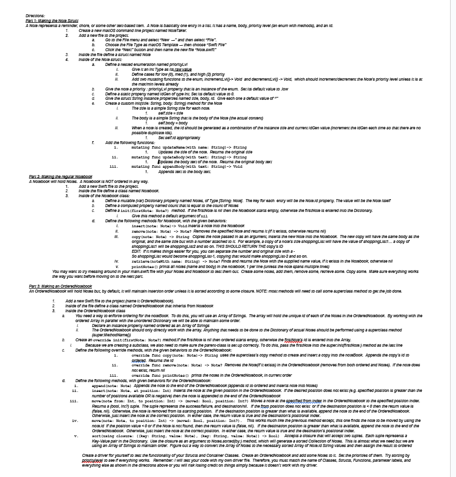 Write a project in Swift named noteTaker. The