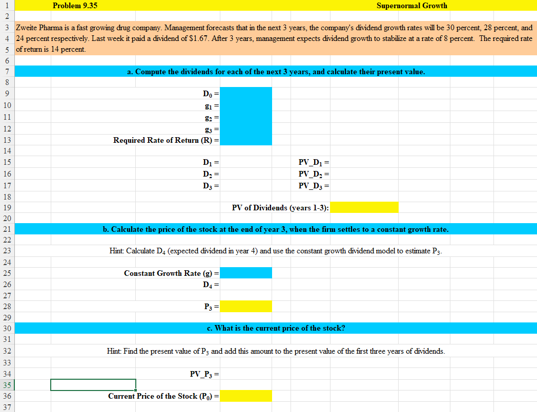 Supernormal Growth Problem 9.35 W N Zweite Pharma