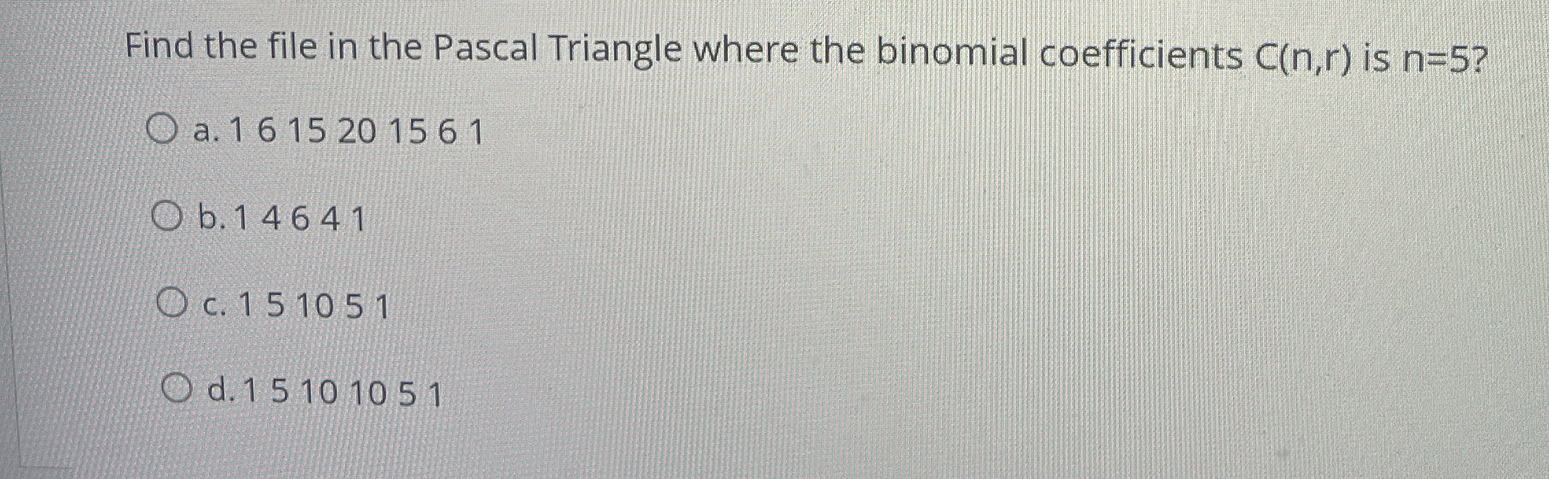 Find the file in the Pascal Triangle where the