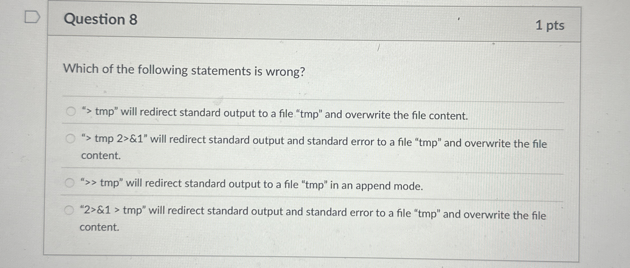 Question 8 Which of the following statements is