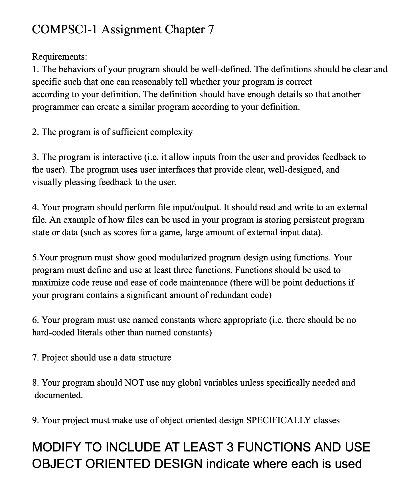 IN C + + code COMPSCI - 1 Assignment Chapter 7