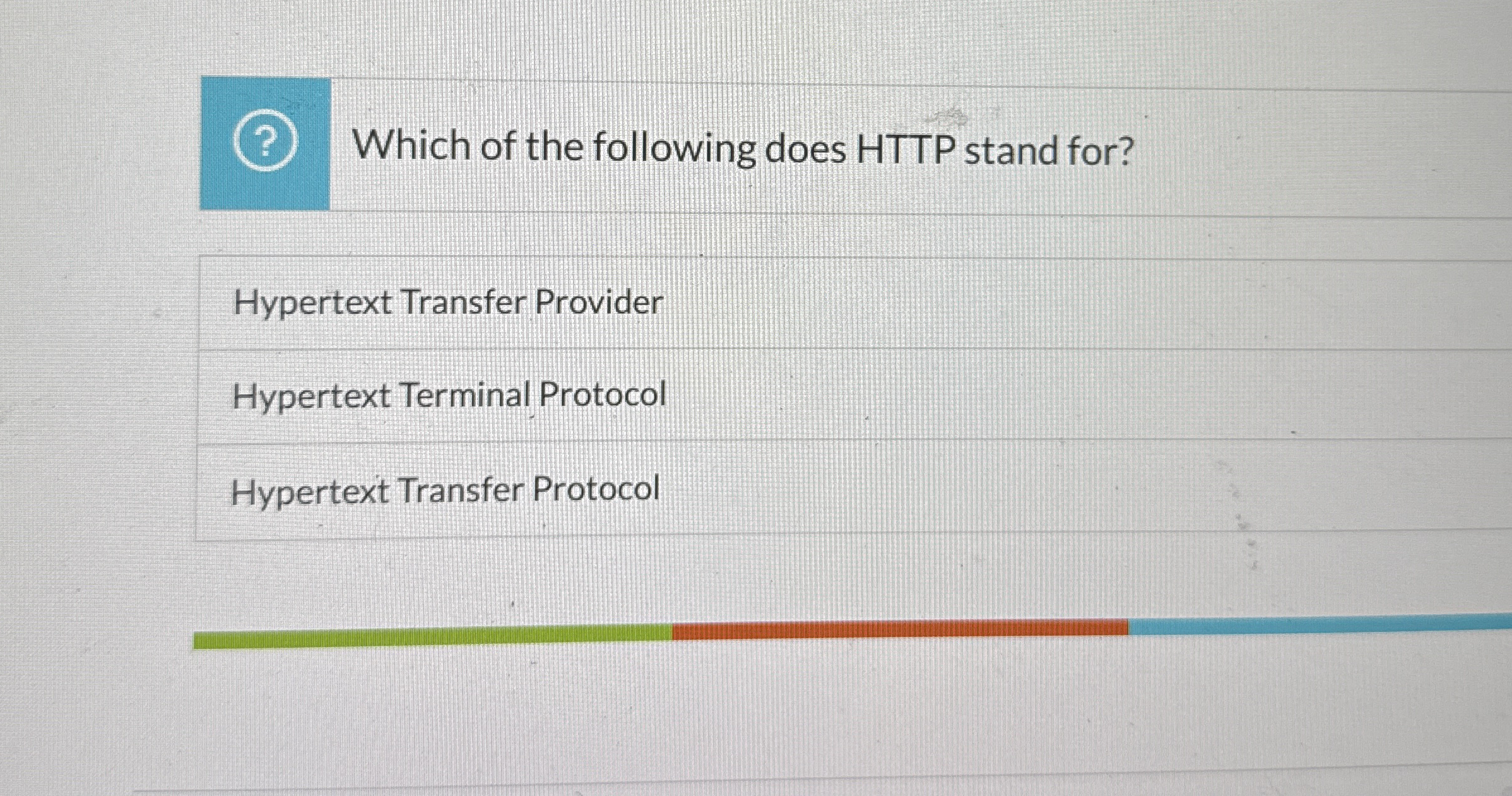 Which of the following does HTTP stand for?