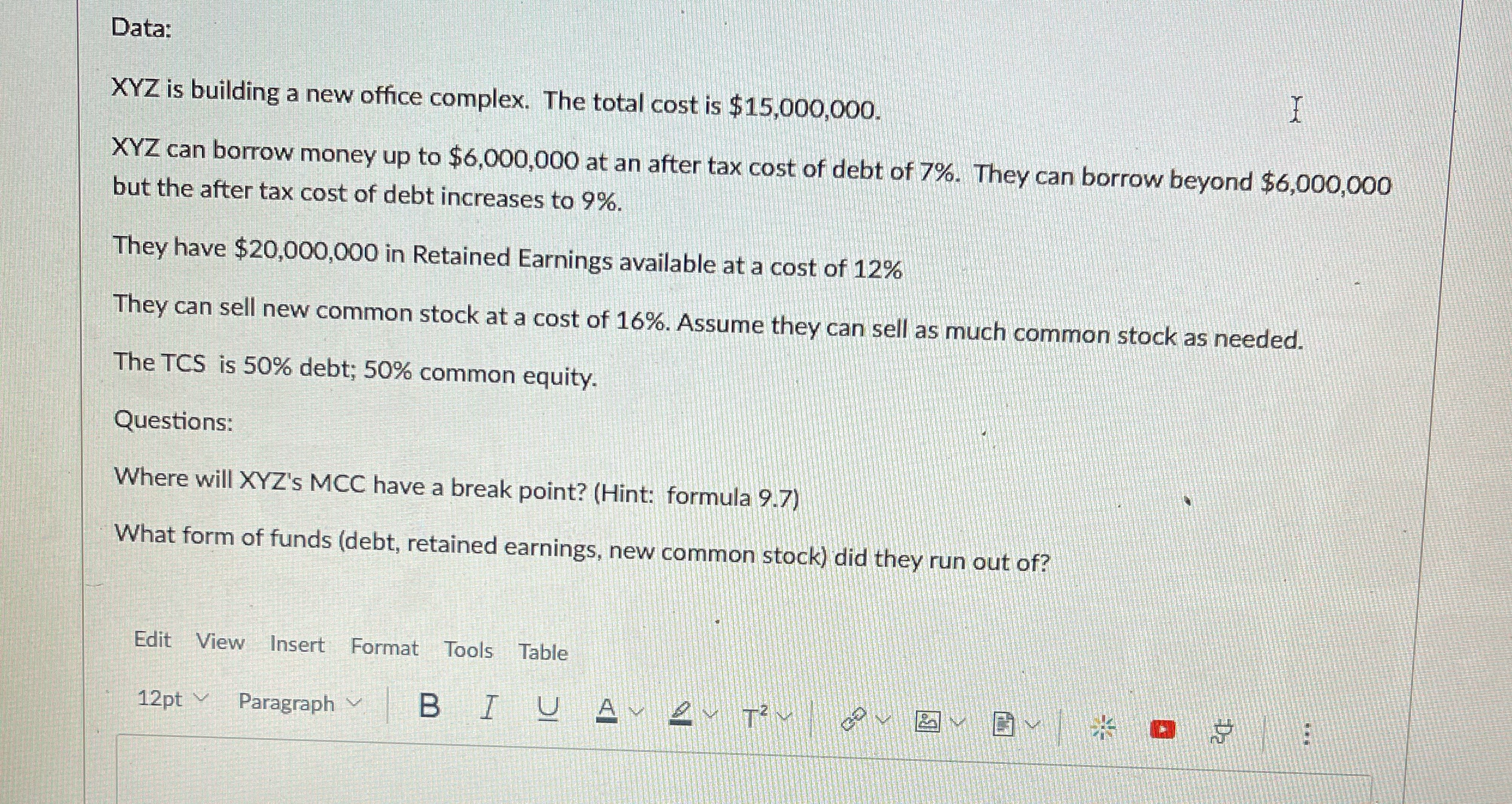 Show work. Data: XYZ is building a new office