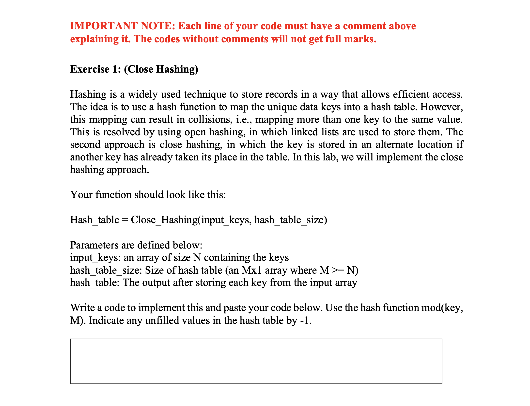 Exercise 1 : ( Close Hashing ) Hashing is a