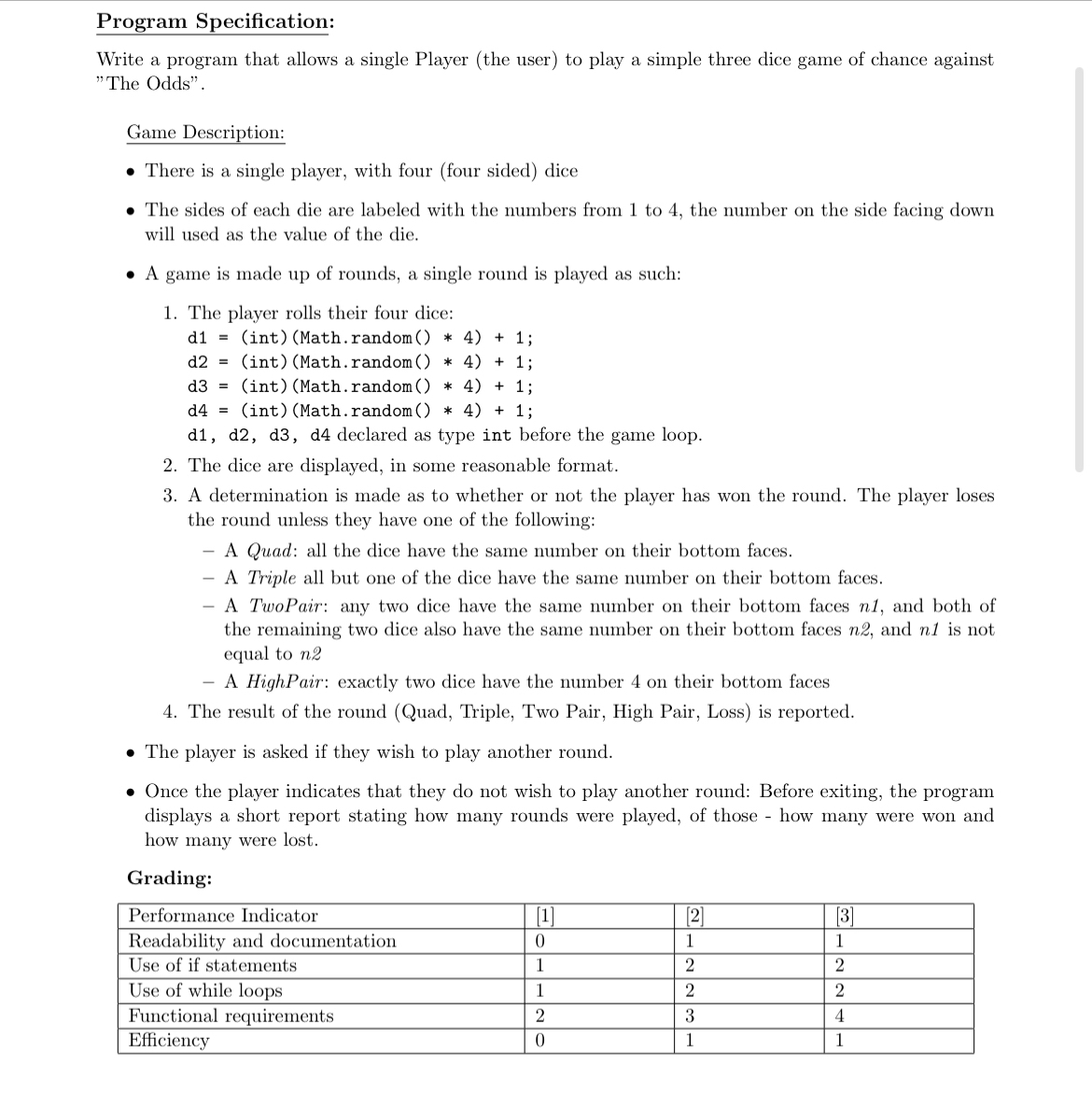 Please right down the code for java program 0 6