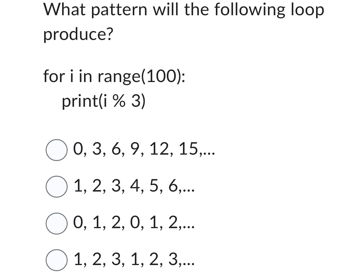 What pattern will the following loop produce? for