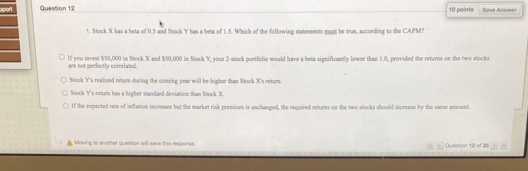 pport Question 12 10 points Save Answer 1. Stock