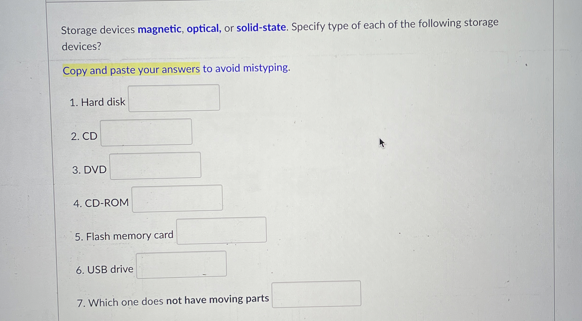 Storage devices magnetic, optical, or solid -