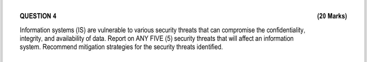 QUESTION 4 ( 2 0 Marks ) Information systems ( IS