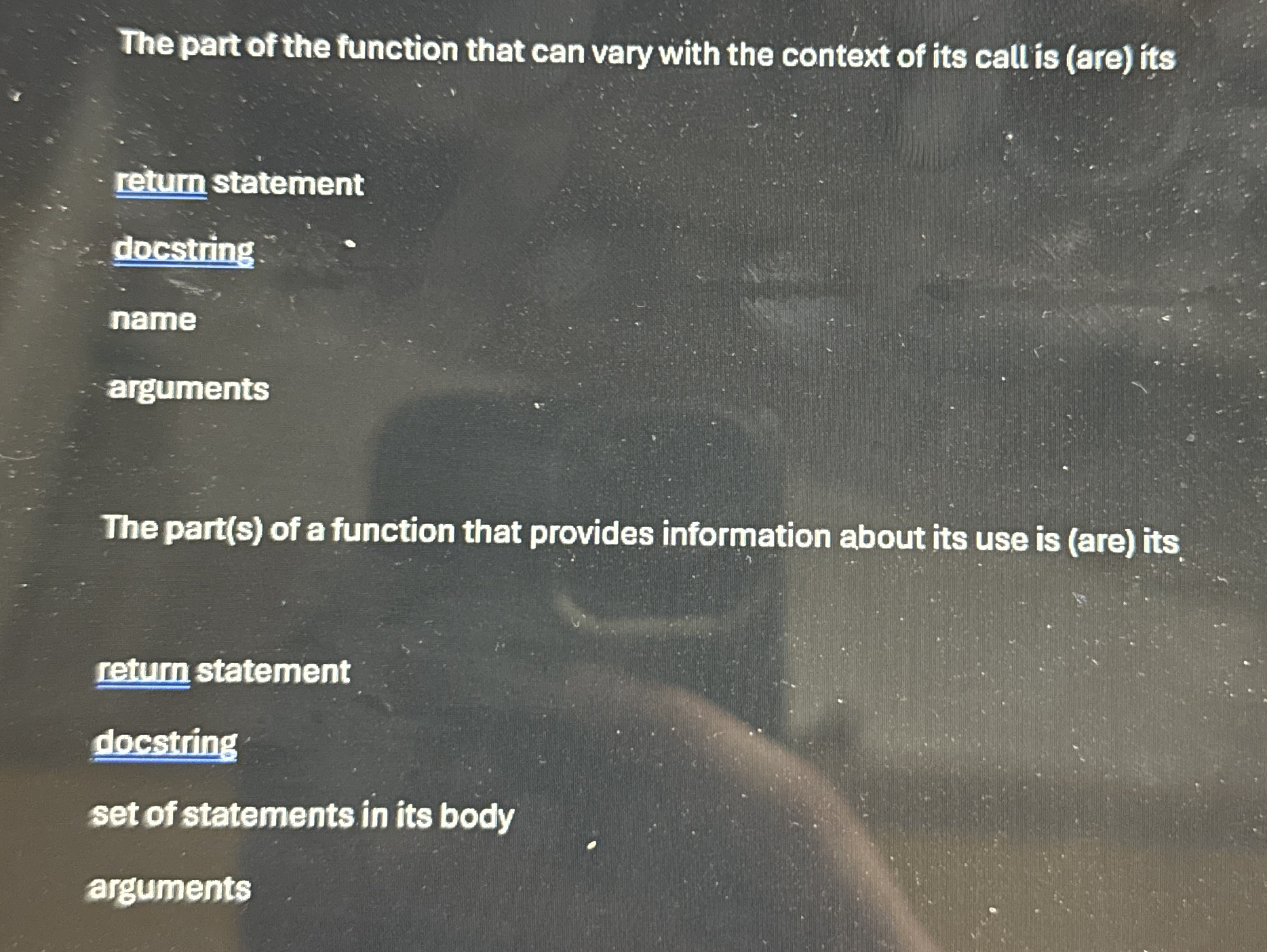 The part of the function that can vary with the