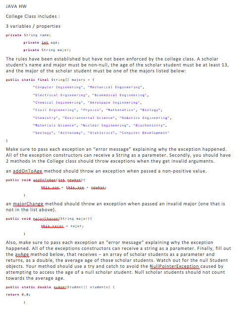 JAVA HW College Class : 3 Properties private