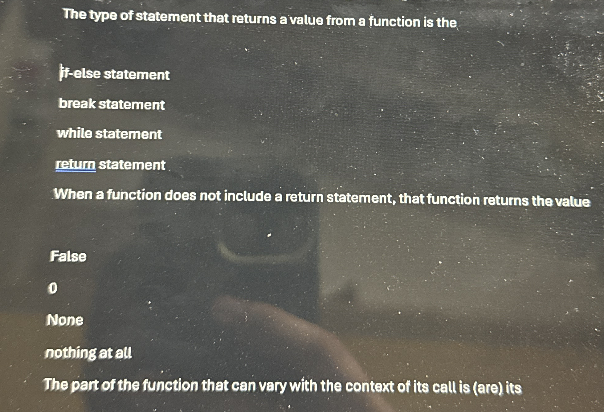 The type of statement that returns a value from a