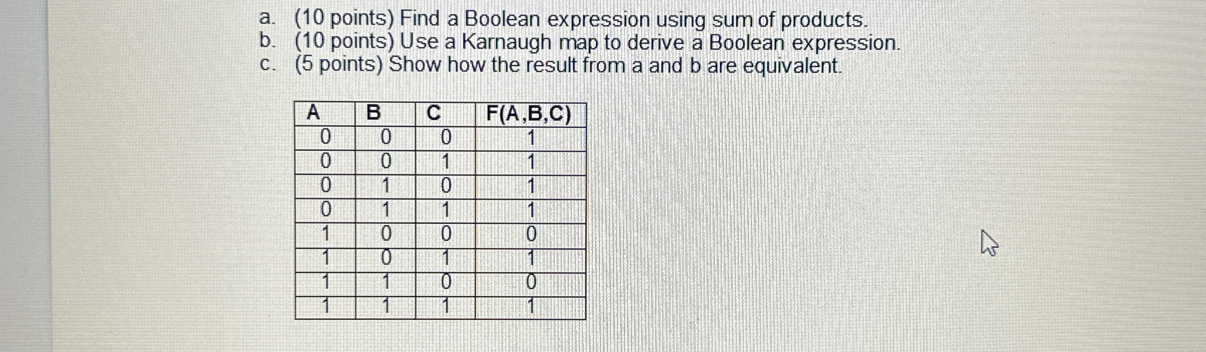 a . ( 1 0 points ) Find a Boolean expression