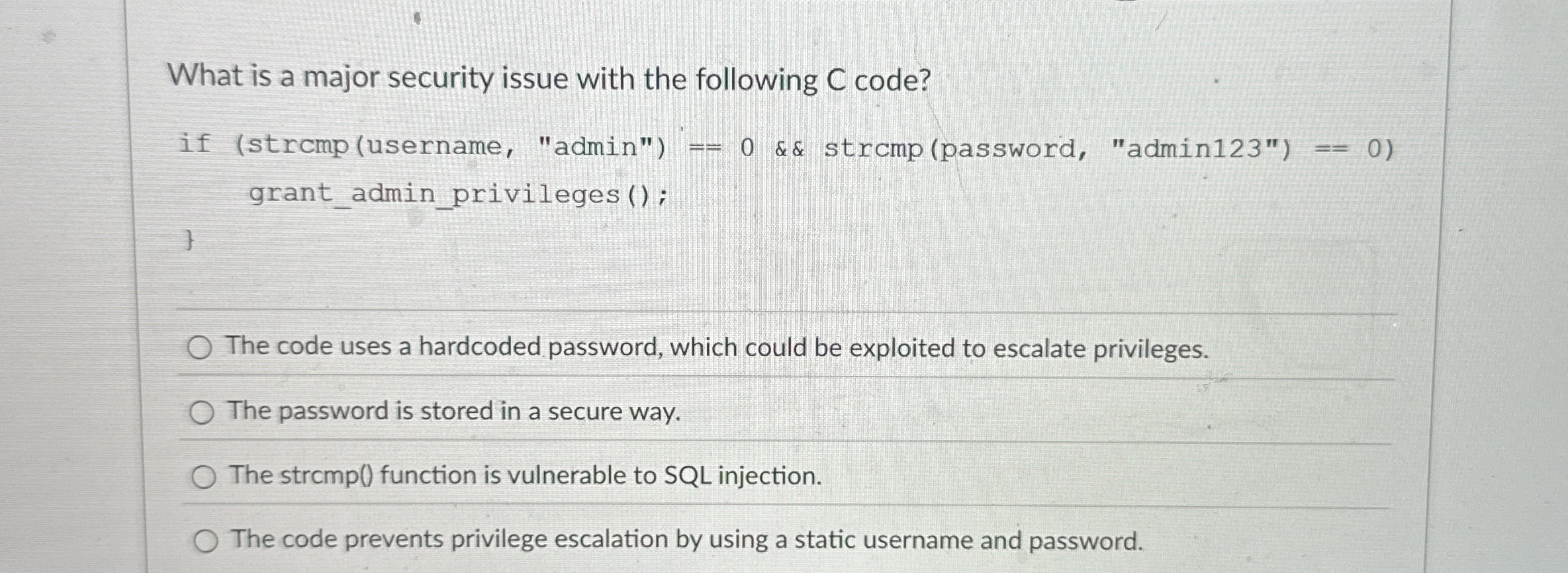 What is a major security issue with the following