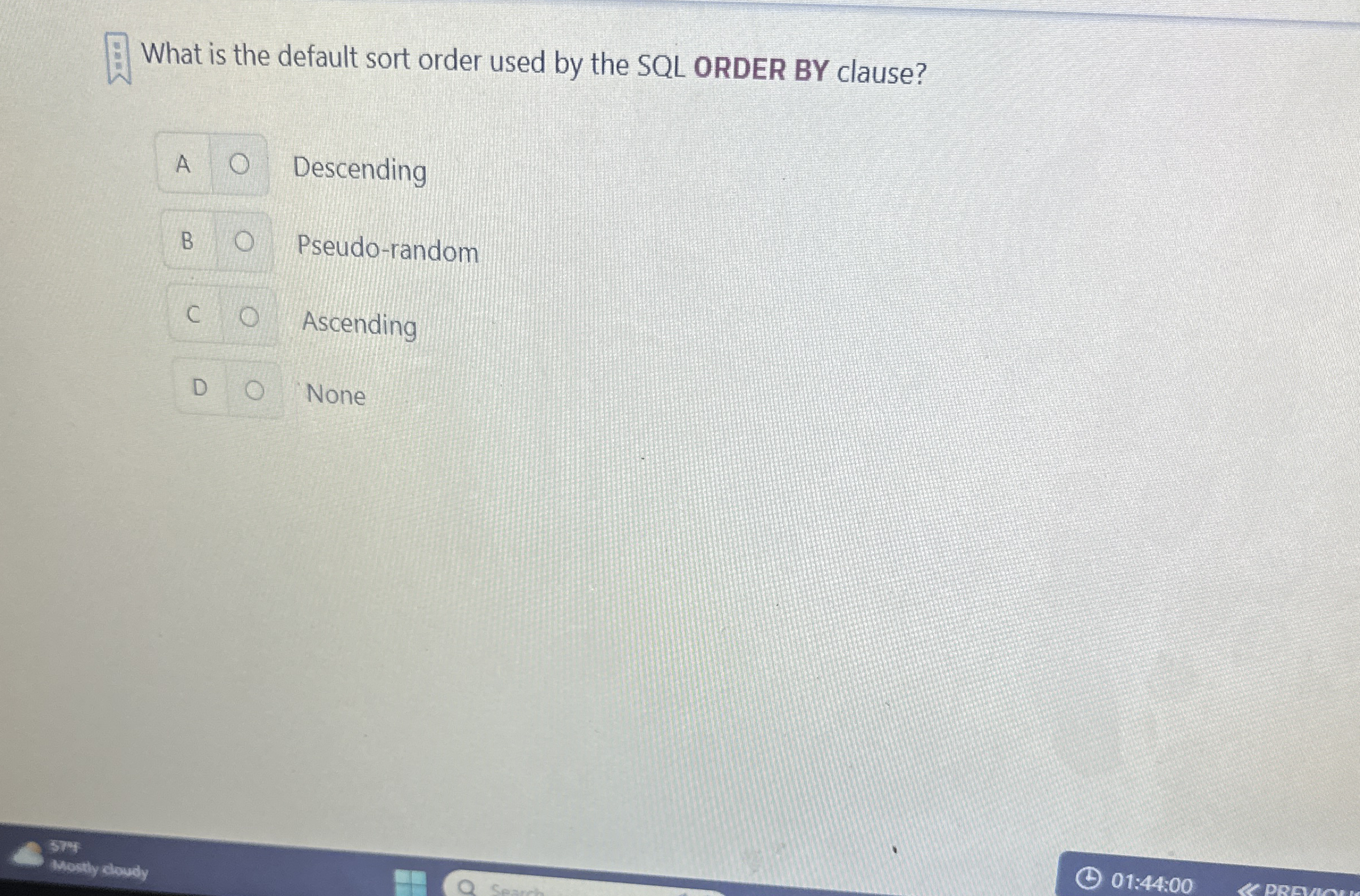 What is the default sort order used by the SQL