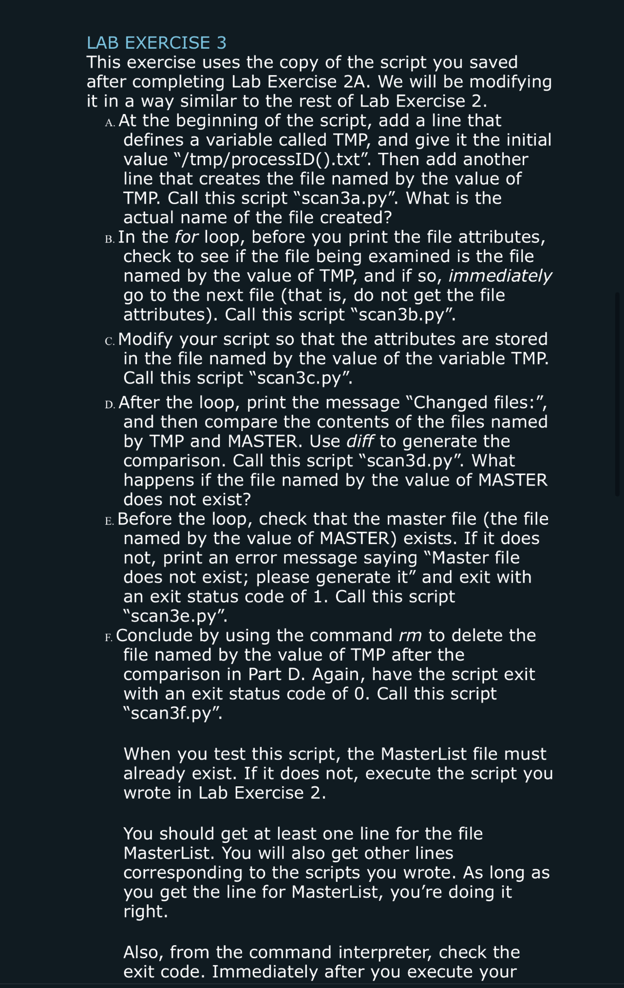 LAB EXERCISE 3 This exercise uses the copy of the