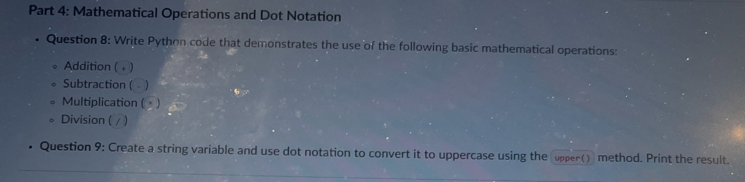 Part 4 : Mathematical Operations and Dot Notation