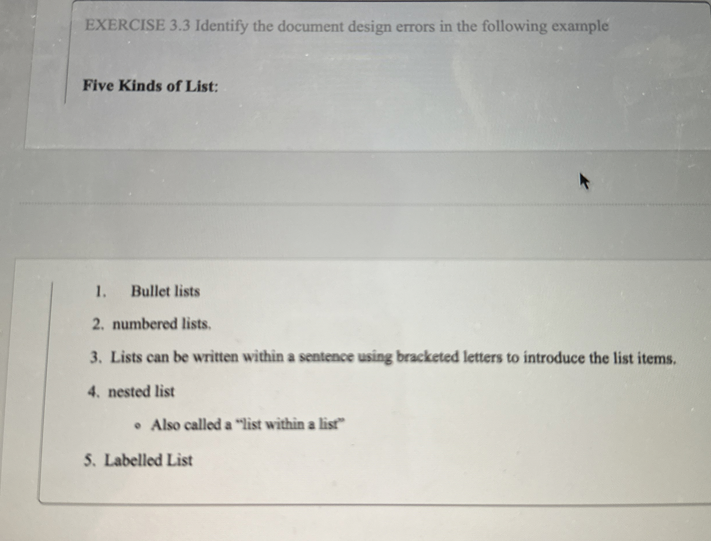 EXERCISE 3 . 3 Identify the document design