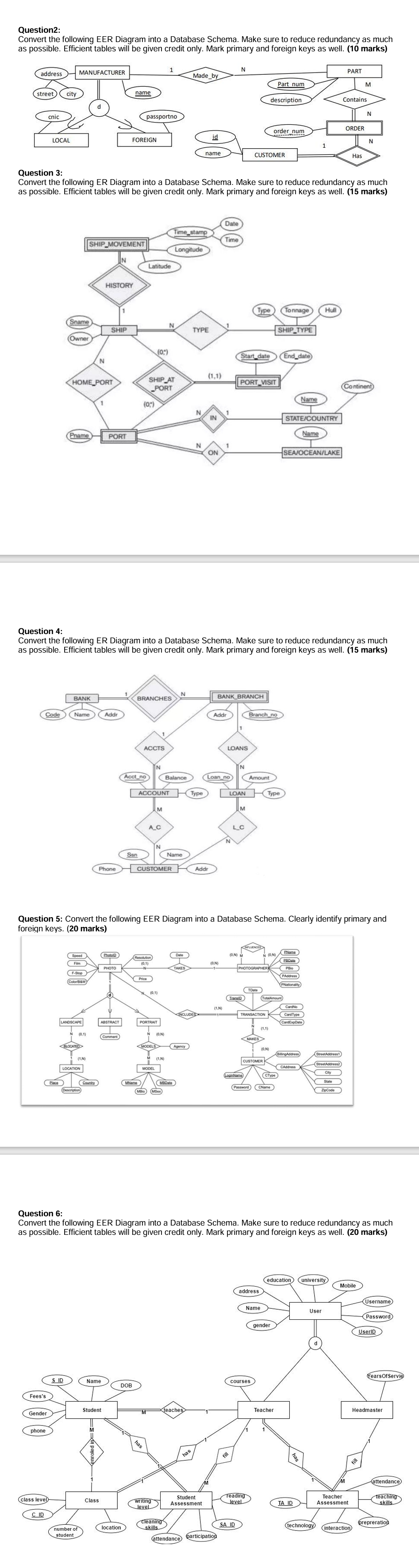 Question 2 Convert the following EER Diagram into