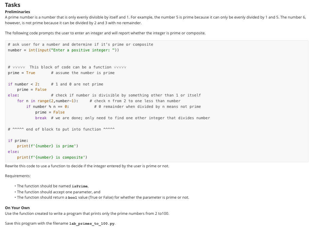 Tasks Preliminaries A prime number is a number