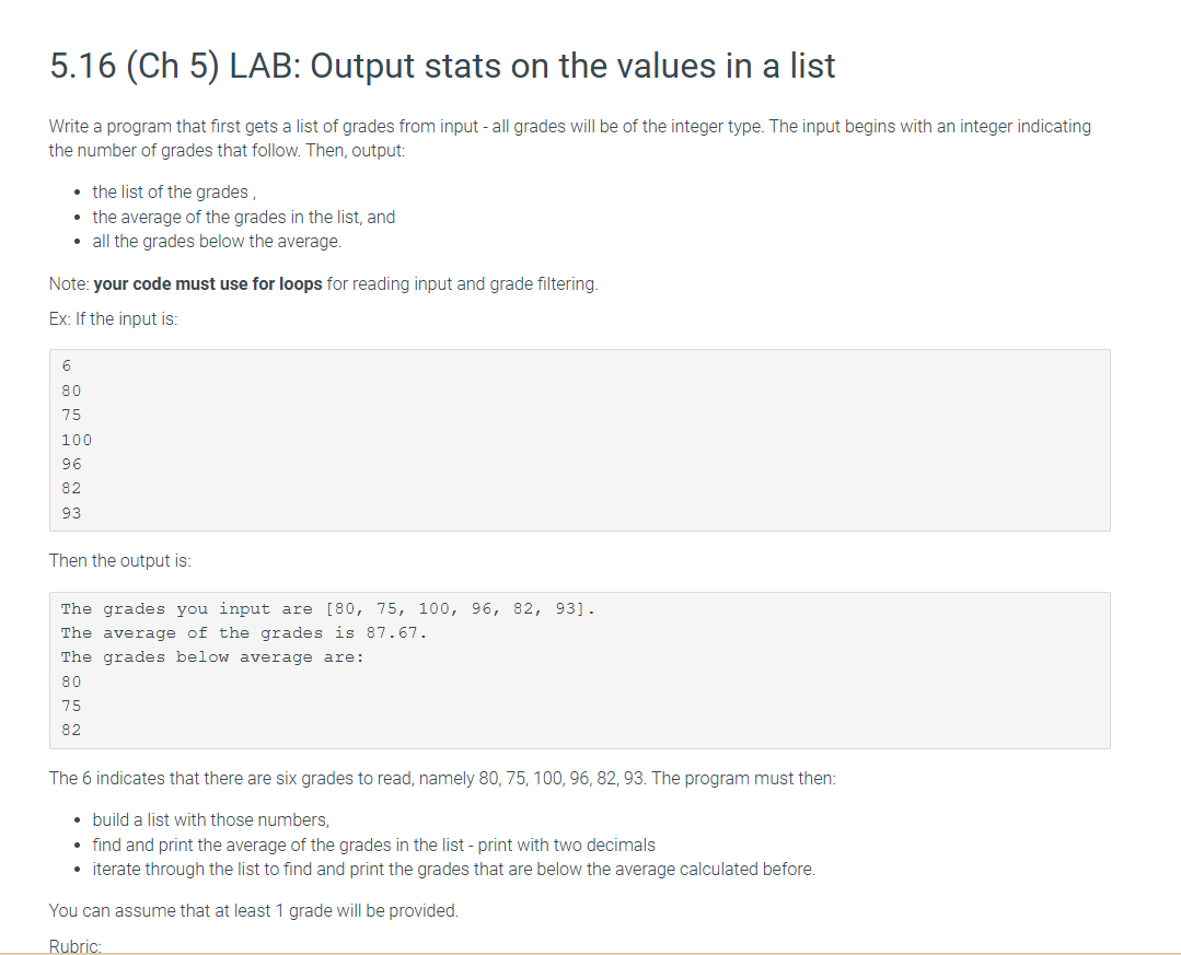 5 . 1 6 ( Ch 5 ) LAB: Output stats on the values