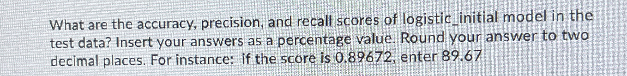 What are the accuracy, precision, and recall