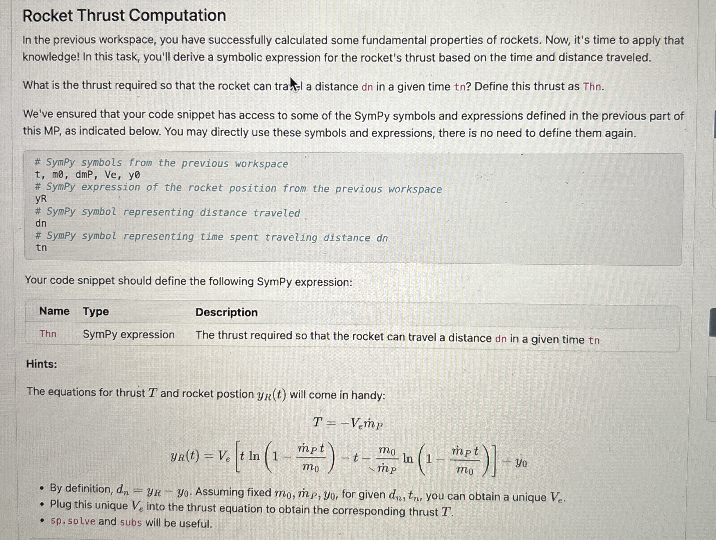 Rocket Thrust Computation In the previous