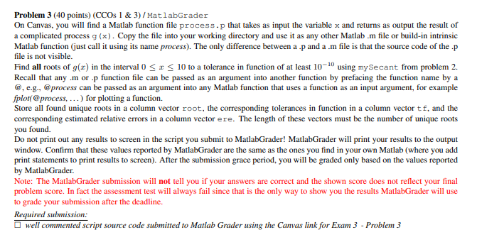 Problem 3 ( 4 0 points ) ( CCOs 1 & 3 ) / Mat
