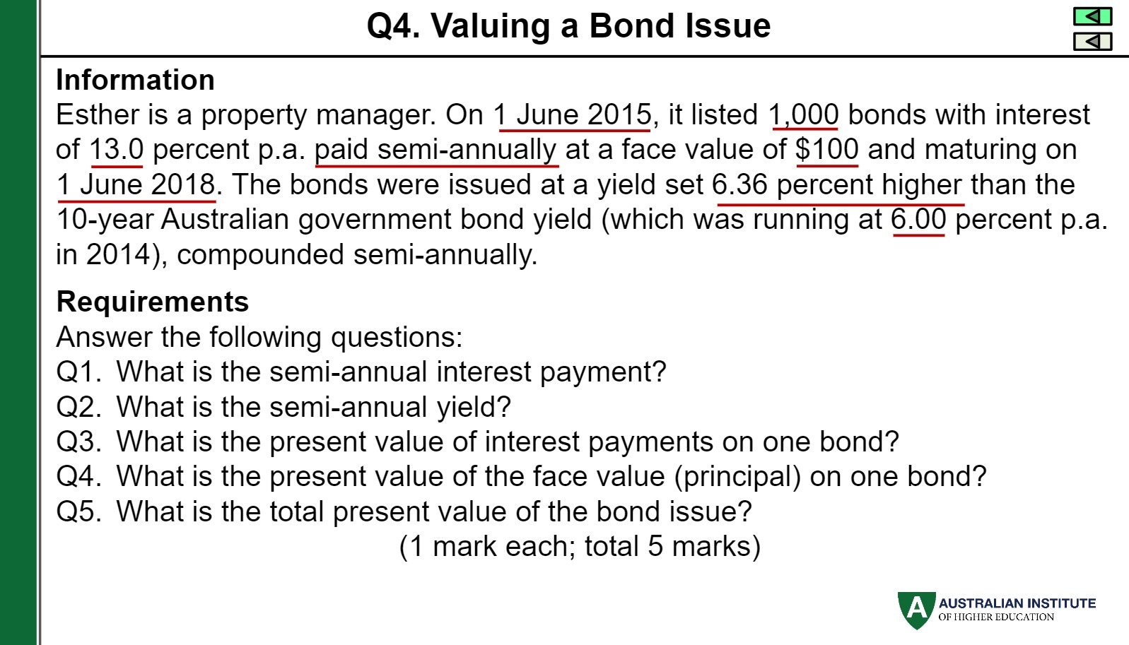 Q4. Valuing a Bond Issue '33 Information