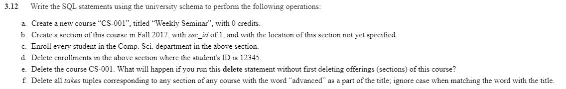 3 . 1 2 Write the SQL statements using the