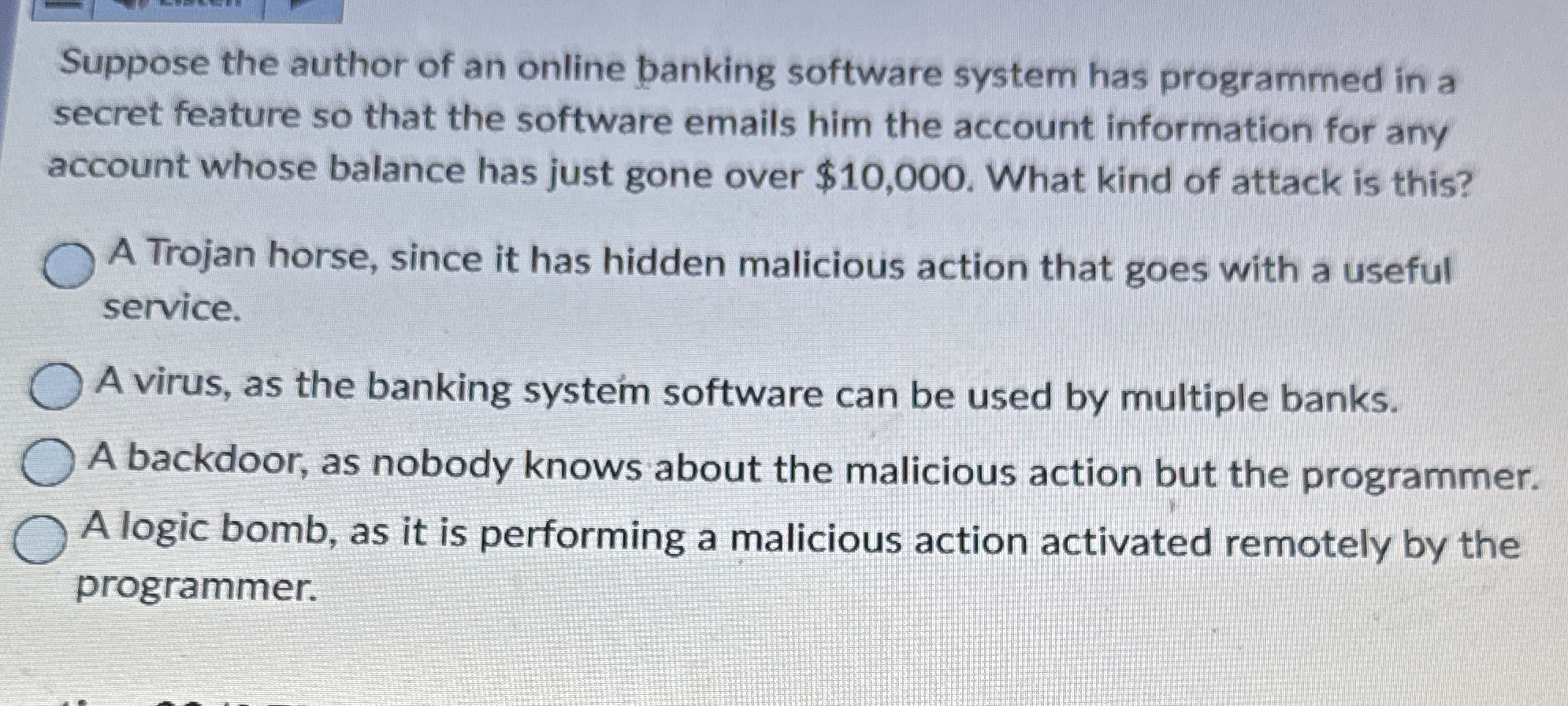 Suppose the author of an online banking software